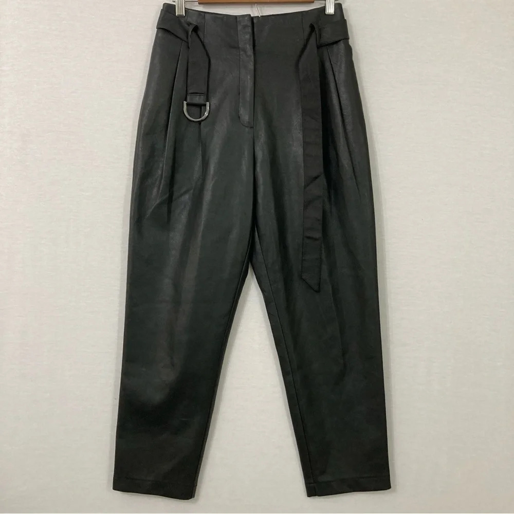 BCBGMaxAzria Faux Leather Belted Straight Leg High Rise Pants size Small